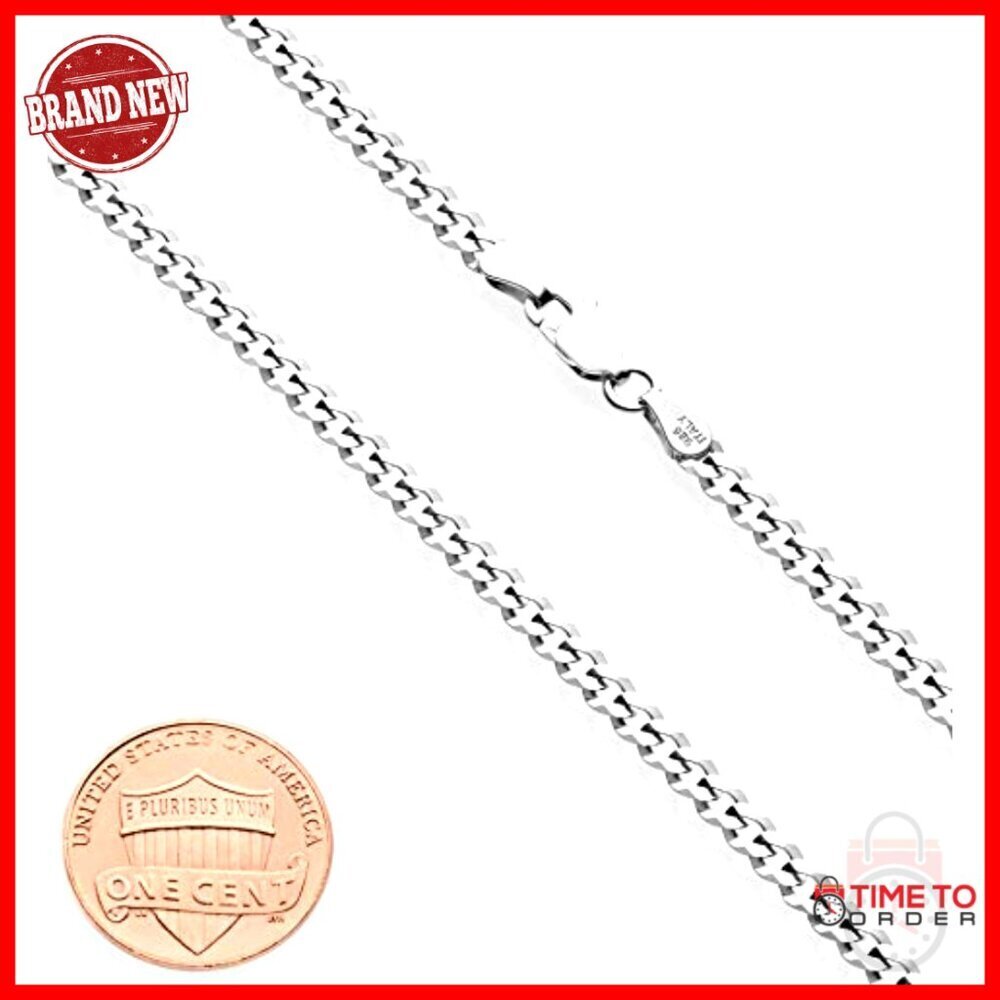 3.5mm Diamond Cut Cuban Link Chain Necklace 24 Inch Sterling Silver - Picture 2 of 7
